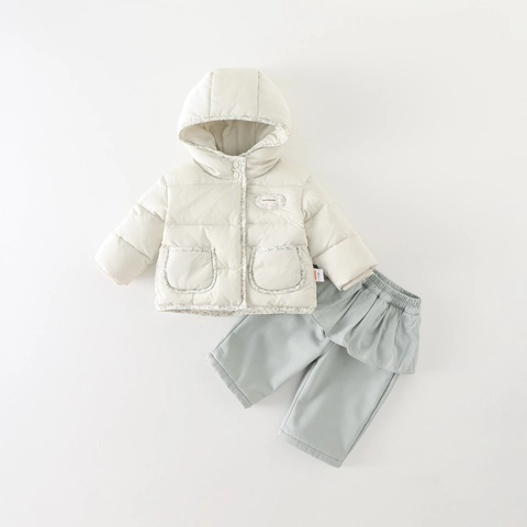 Baby Mädchen Winter Bekleidungsset Dicke Warme Kapuzenjacke Langarm Top Und Rüschenhose Kleinkind Outfits