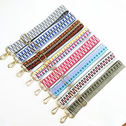 Wide Adjustable Replacement Bag Strap Ethnic Style Woven Jacquard Shoulder Strap For Handbags Crossbody Bags With Metal Buckles