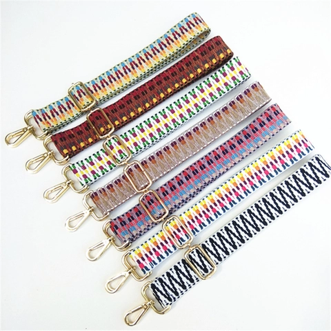 Wide Adjustable Replacement Bag Strap Ethnic Style Woven Jacquard Shoulder Strap For Handbags Crossbody Bags With Metal Buckles