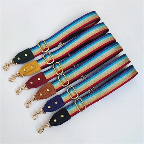 Tracolla per Borsa a Righe Arcobaleno Luccicanti Regolabile Cinturino di Ricambio Donna Stile Etnico Accessori in Metallo