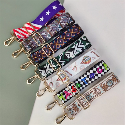 Adjustable Ethnic Style Wide Replacement Bag Strap Colorful Geometric Floral Polyester Shoulder Crossbody Strap For Handbags
