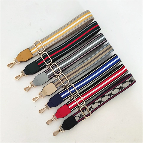 Verstellbarer Modischer Breiter Taschengurt Gestreiftes Baumwoll-Gurtband Schultergurt Für Handtaschen Ersatz-Umhängegurt Mit Metallschnallen