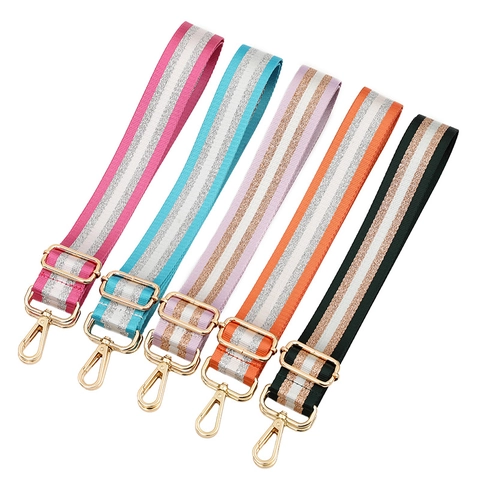 Verstellbarer Breiter Schultergurt Aus Polyester Gewebter Ersatzriemen Mit Gold Silber Metallfaden Und Metall Karabinerverschluss