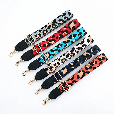 Women Adjustable Leopard Print Bag Strap Wide Replacement Shoulder Strap For Handbags With Gold Metal Buckles Polyester Webbing