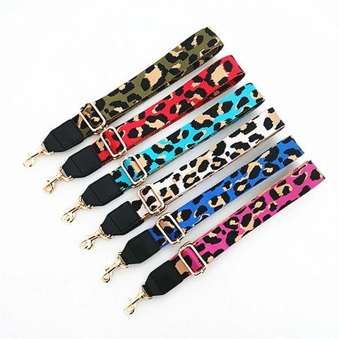 Women Adjustable Leopard Print Bag Strap Wide Replacement Shoulder Strap For Handbags With Gold Metal Buckles Polyester Webbing