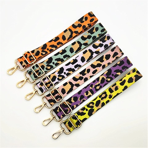 Bandoulière Ajustable Imprimé Léopard Mode Remplacement en Polyester Sangle Sac à Main avec Boucles en Alliage pour Femmes