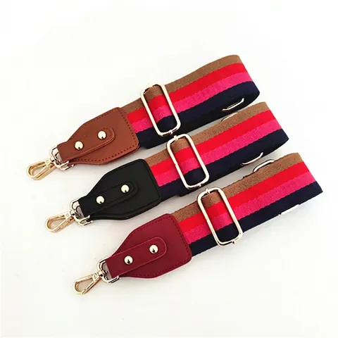 Tracolla di Ricambio Regolabile Larga Colorata in Fettuccia di Cotone Estremità in Ecopelle Fibbia in Metallo Oro Donna Accessorio