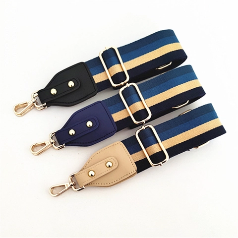 Tracolla di Ricambio Regolabile Larga Colorata in Fettuccia di Cotone Estremità in Ecopelle Fibbia in Metallo Oro Donna Accessorio