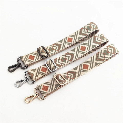 Ethnic Style Adjustable Wide Bag Strap Replacement Floral Geometric Pattern Polyester Shoulder Strap With Metal Buckle