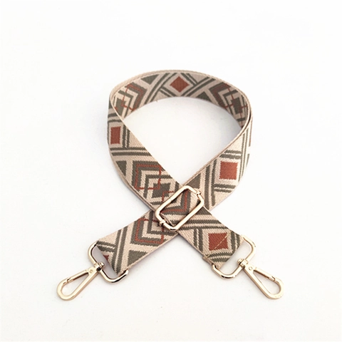 Ethnic Style Adjustable Wide Bag Strap Replacement Floral Geometric Pattern Polyester Shoulder Strap With Metal Buckle