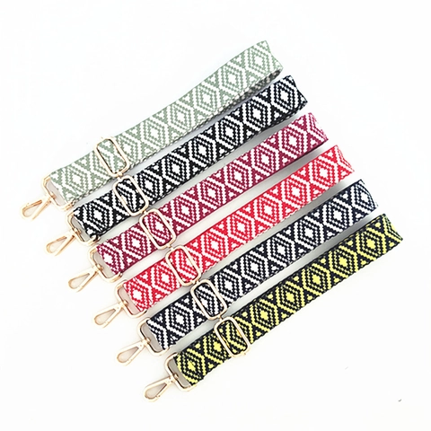 Bandoulière Brodée Style Ethnique Bandoulière Large Réglable Motif Géométrique de Losange Ceinture de Remplacement pour Sacs à Main Accessoires Femme