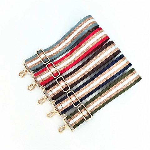 Verstellbarer Breiter Taschengurt Gestreifter Polyester Ersatz Schultergurt Bunter Umhängegurt Mit Goldenen Metallschnallen Mode Taschenzubehör Für Damen