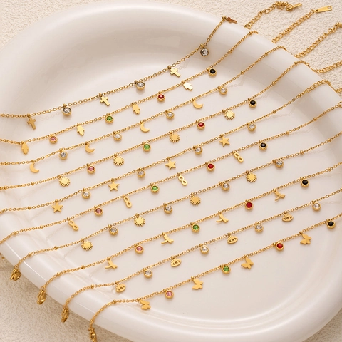 Titanium Staal Enkelbandje Vrouwen Verguld Gekleurde Zirkoon Vlinder Ster Maan Kruis Boze Oog Hand Libelle Elegante Sieraden