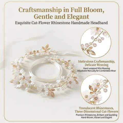 Cerchietto Sposa Fiore Artificiale Stoffa Perla Artificial Strass Fatto A Mano Accessorio Capelli Matrimonio Stile Foresta Vintage Donne