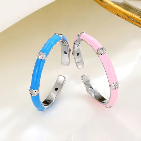 Anello Aperto Regolabile in Argento Sterling 925 Smalto Con Zirconia Cubica Colore Caramella Gioielli di Moda Minimalista Per Donna Regalo