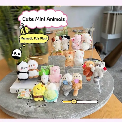 Magnetic Plush Animal Keychains Attraction Pendants Soft Stuffed Bear Cat Doll Backpack Charms Couple Gifts