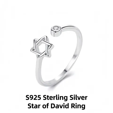 S925 Sterling Silver Hexagram Star Open Ring For Women Minimalist Zircon Adjustable Finger Ring Fashion Jewelry Gift