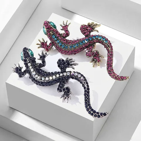 Broche Vintage de Lagarto Geco para Mujeres Hombres Aleación Lleno de Strass Animal Alfiler de Solapa Moda Accesorios de Ropa Joyería