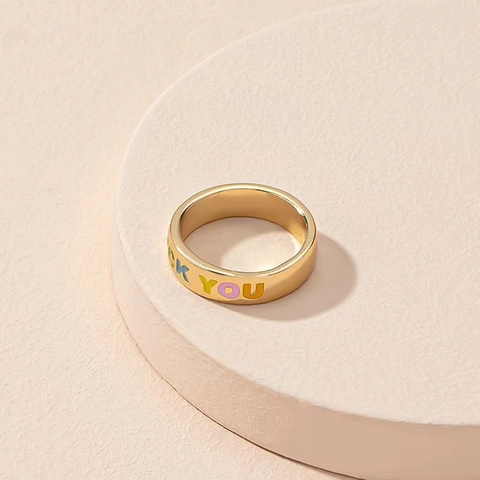 Anillo Abierto Ajustable de Aleación Esmaltada Chapada en Oro de Moda para Hombres Mujeres Letras Coloridas Corazón Flor Cara Sonriente Joyería Hip Hop