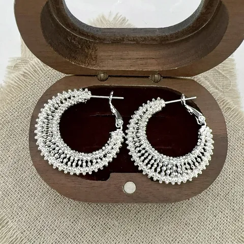 Orecchini A Cerchio Geometrici Cavi Intrecciati Con Perno In Argento Sterling 925 Rame Moda Di Lusso Per Donne