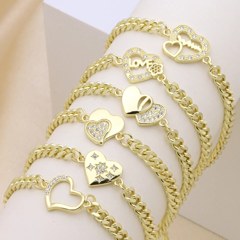 Mode Vergoldet Kupfer Herz Stern Zirkonia Anhänger Armband Personalisierte Panzerkette Für Damen Schmuck Geschenk