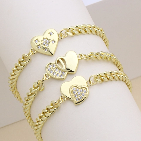 Mode Vergoldet Kupfer Herz Stern Zirkonia Anhänger Armband Personalisierte Panzerkette Für Damen Schmuck Geschenk