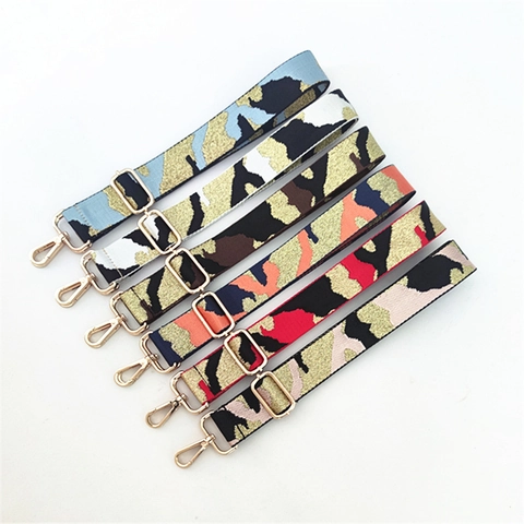 Verstellbarer Ersatz-Taschengurt Polyester Jacquard-Gewebe Tarnmuster Leopard Schultergurt Mit Metallschnallen Für Damen Handtaschen