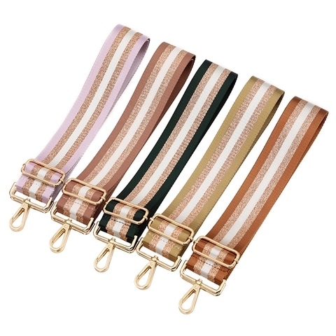 Verstellbarer Breiter Taschengurt Gestreifter Polyester Ersatz Schultergurt Bunter Umhängegurt Mit Goldenen Metallschnallen Mode Taschenzubehör Für Damen