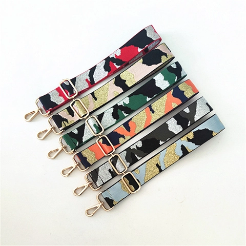 Verstellbarer Ersatz-Taschengurt Polyester Jacquard-Gewebe Tarnmuster Leopard Schultergurt Mit Metallschnallen Für Damen Handtaschen