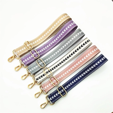 Verstellbarer Breiter Polyester Taschengurt Ersatz Schultergurt Mit Fischgräten Jacquard Muster Und Legierung Schnalle Für Damen