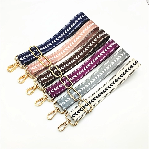 Verstellbarer Breiter Polyester Taschengurt Ersatz Schultergurt Mit Fischgräten Jacquard Muster Und Legierung Schnalle Für Damen