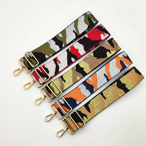 Bandoulière Large Réglable Motif Camouflage Ceinture Tissée En Poliestere Avec Fil Métallique Pour Accessoires Sac À Main Femme