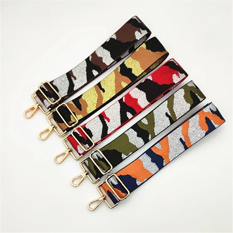 Bandoulière Large Réglable Motif Camouflage Ceinture Tissée En Poliestere Avec Fil Métallique Pour Accessoires Sac À Main Femme