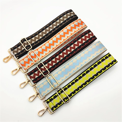 Women Fashion Wide Woven Bag Strap Polyester Geometric Jacquard Replacement Shoulder Strap Adjustable Crossbody Belt Accessory