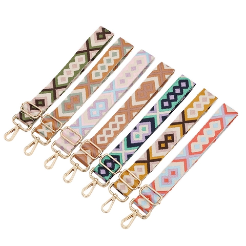 Bandoulière de Sac Jacquard Géométrique Réglable Remplacement avec Boucles Métalliques pour Accessoire Sac à Main Femme