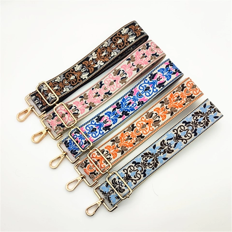 Ethnic Embroidered Morning Glory Bag Strap Adjustable Thickened Polyester Wide Shoulder Strap Replacement For Crossbody Bag