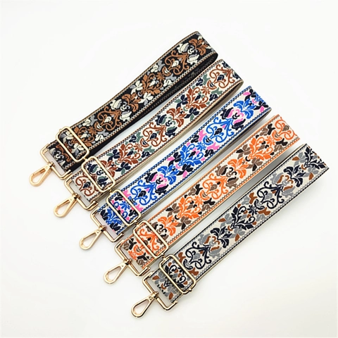 Ethnic Embroidered Morning Glory Bag Strap Adjustable Thickened Polyester Wide Shoulder Strap Replacement For Crossbody Bag
