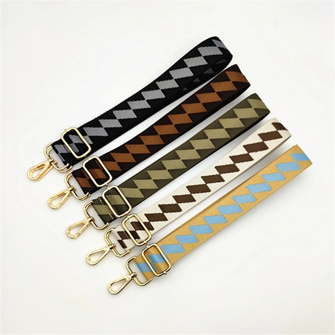Geometrischer Zickzack-Gewebe Taschengurt Ersatz Verstellbarer Jacquard Schultergurt Mit Goldenen Metallschnallen Für Damen Umhängetaschen