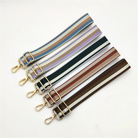 Bandoulière Réglable à Rayures Colorées de Remplacement en Polyester avec Boucles Métalliques pour Accessoires de Sac à Main Femme
