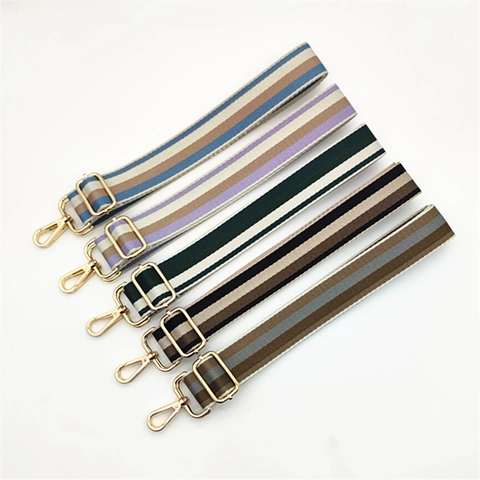 Bandoulière Réglable à Rayures Colorées de Remplacement en Polyester avec Boucles Métalliques pour Accessoires de Sac à Main Femme