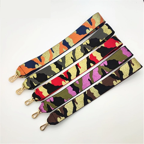 Mode Breiter Polyester Taschengurt Ersatz Schultergurt Mit Camouflage Regenbogenmuster Metall Karabinerverschluss Taschenzubehör