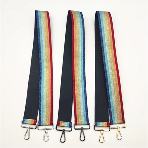 Rainbow Striped Replacement Bag Strap Glitter Metallic Thread Wide Shoulder Belt With Metal Lobster Clasp For Women Handbag