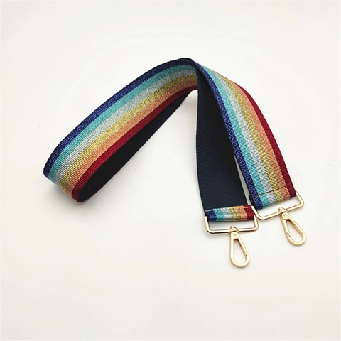 Rainbow Striped Replacement Bag Strap Glitter Metallic Thread Wide Shoulder Belt With Metal Lobster Clasp For Women Handbag