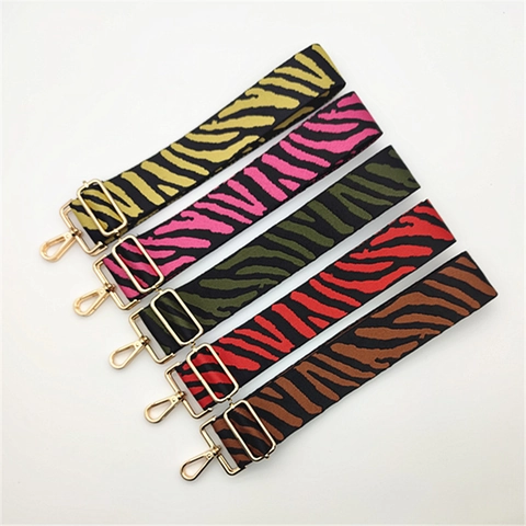 Adjustable Wide Polyester Bag Strap Zebra Pattern Replacement Shoulder Strap For Handbags Women Fashion Woven Belt Replacement Accessories