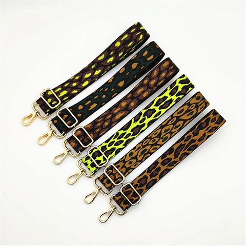 Leopard Print Wide Shoulder Strap For Bags Polyester Adjustable Replacement Crossbody Purse Strap With Metal Buckles