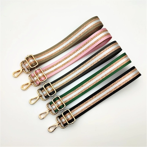 Verstellbarer Gewebter Polyester Taschenriemen Für Damen Mode Gestreifter Schultergurt Mit Metallischem Glitzerfaden Metallschnalle