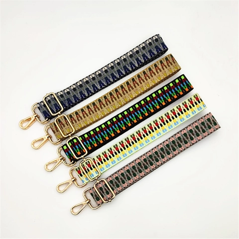 Ethnic Geometric Woven Bag Strap Replacement Adjustable Wide Shoulder Strap With Metal Buckles For Women Crossbody Bag