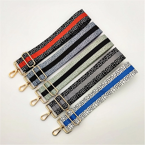 Adjustable Fashion Polka Dot Striped Wide Shoulder Strap For Women Crossbody Bag Replacement Polyester Woven Metal Buckle