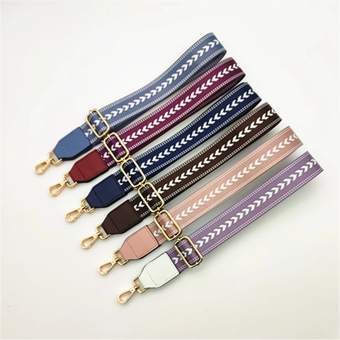 Wide Adjustable Shoulder Strap For Bags Ethnic Chevron Pattern Braided Replacement Belt With Metal Buckle Polyester PU Leather