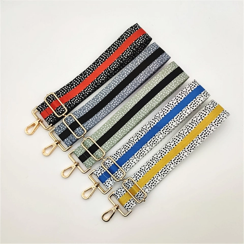 Adjustable Fashion Polka Dot Striped Wide Shoulder Strap For Women Crossbody Bag Replacement Polyester Woven Metal Buckle